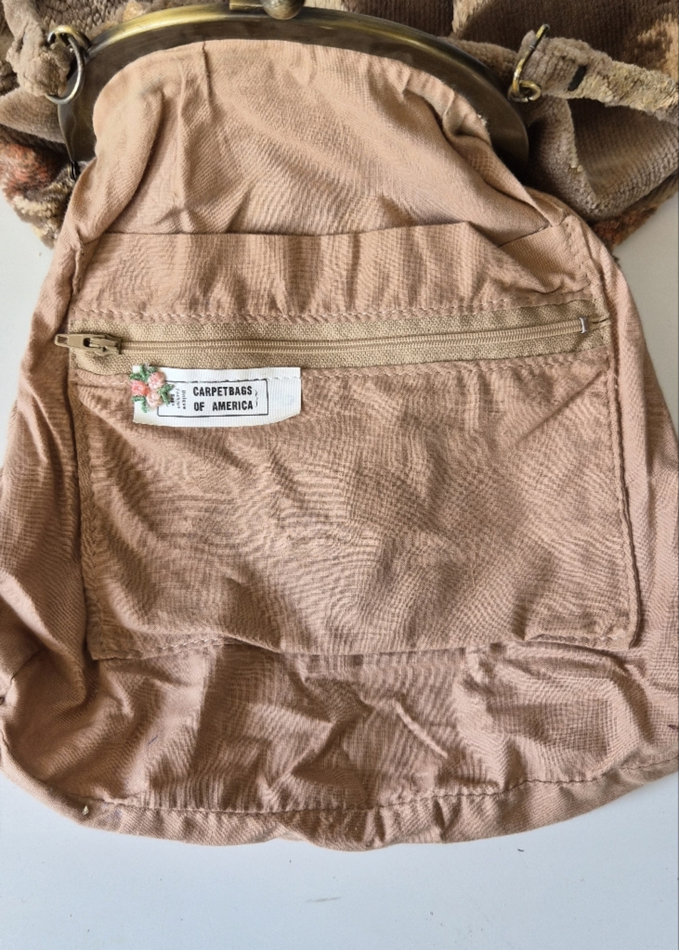 Vintage Carpetbag Brown Velvet Floral Crossbody Bag - Picture 9 of 14